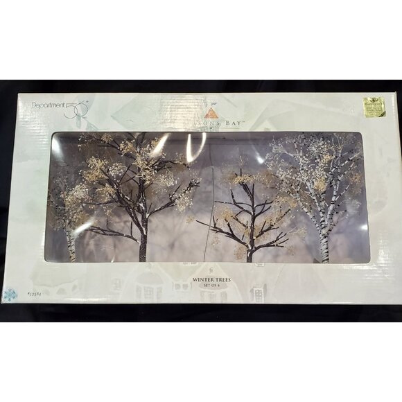 Dept 56 Seasons Bay 4 WINTER TREES Christmas Village accessory birch 53384 - Picture 9 of 12